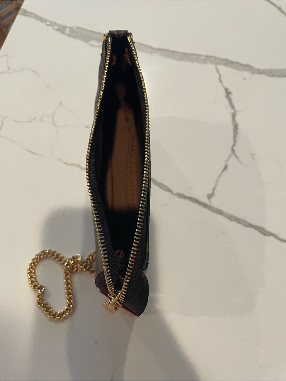 Black Women's Wristlet Pouch with Gold Chain